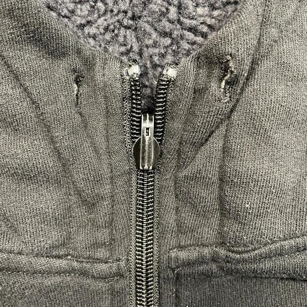 PINK Victoria's Secret Zip Hoodie Women Medium Black Sherpa Hood white Stripe - Picture 3 of 11